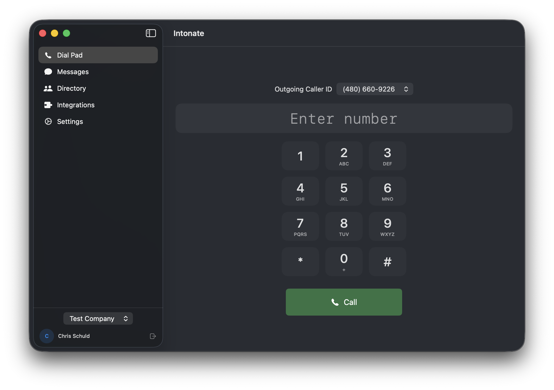 Intonate native macOS desktop application with dial pad