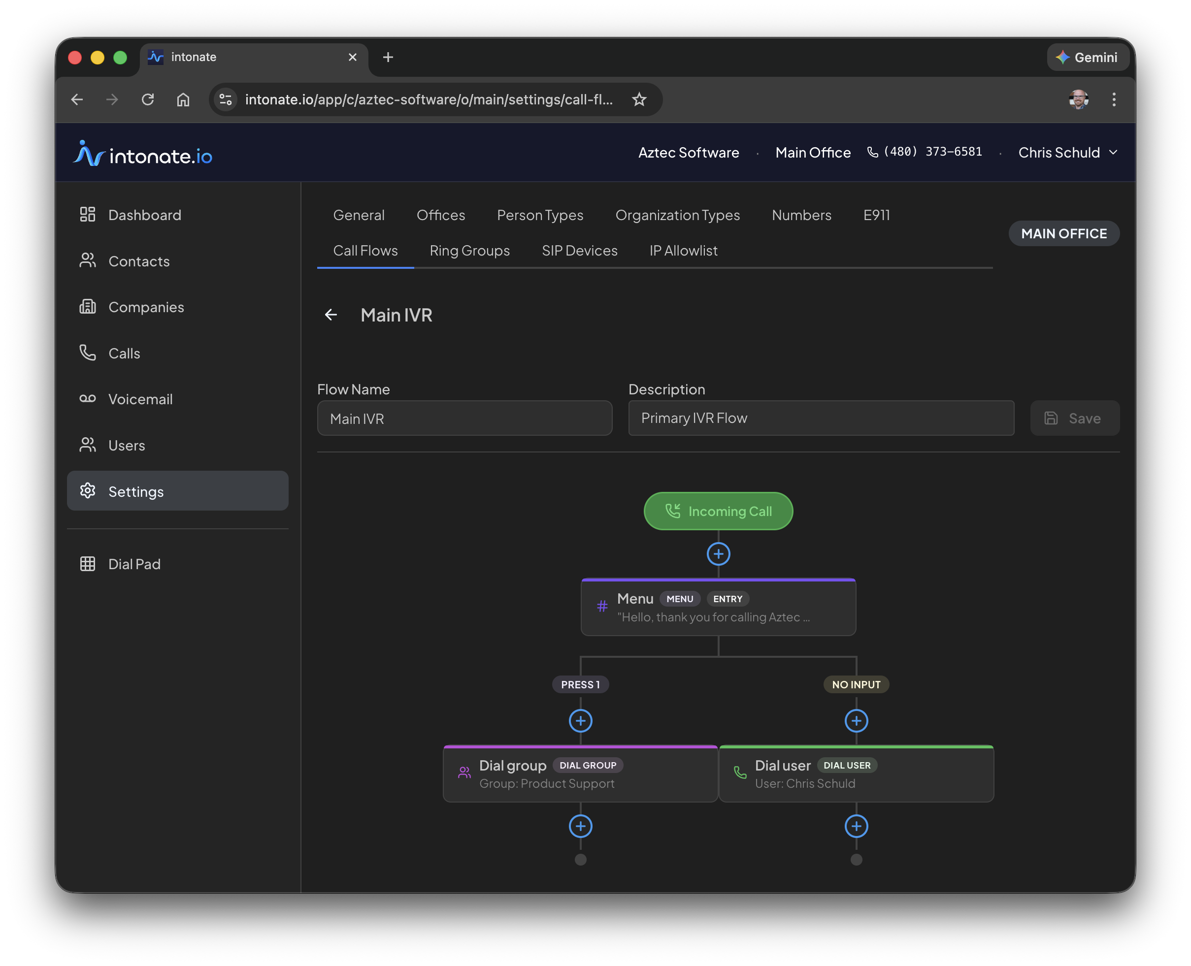 Intonate visual call flow builder with IVR routing